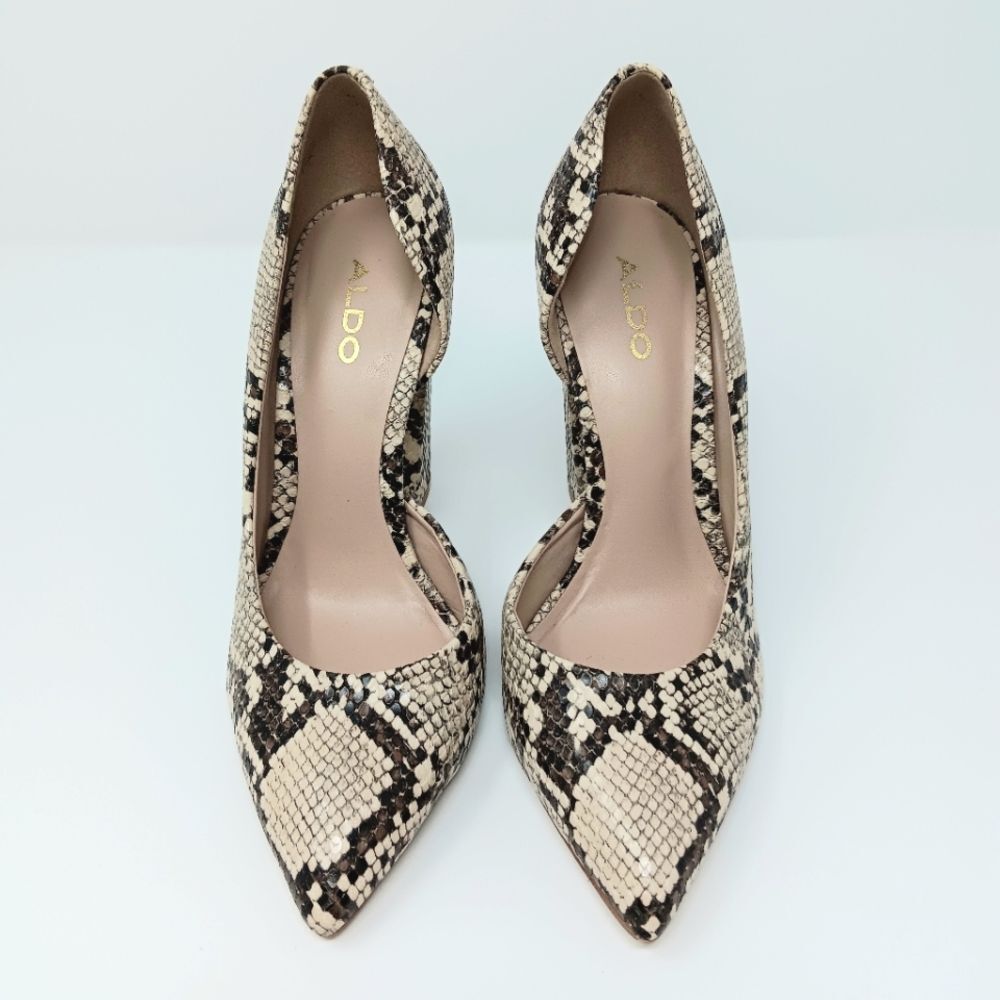 ALDO Women’s Faux Snakeskin D'Orsay Block Heel Pumps Size 5 Bold Neutral